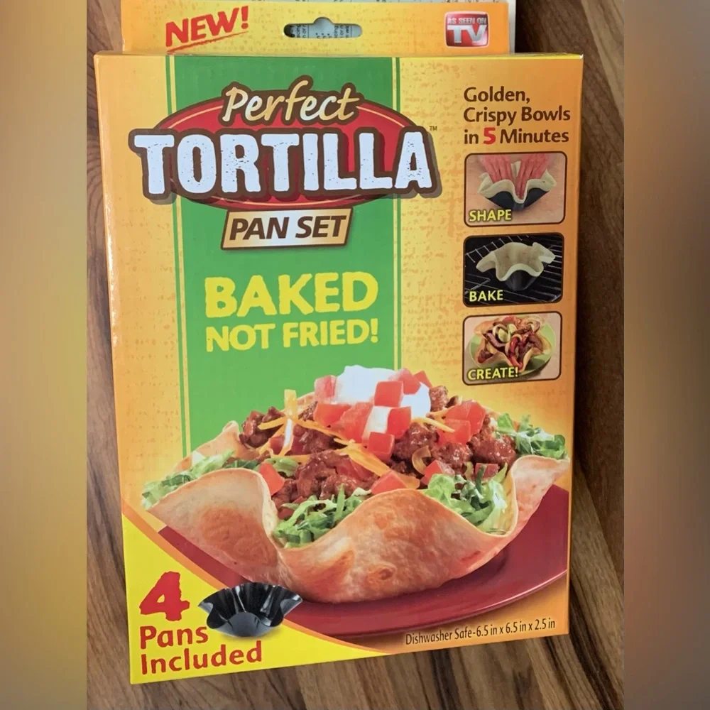 Perfect Tortilla Deluxe Pan Set 4 Non Stick For Baked Taco Salad Bowl Shells